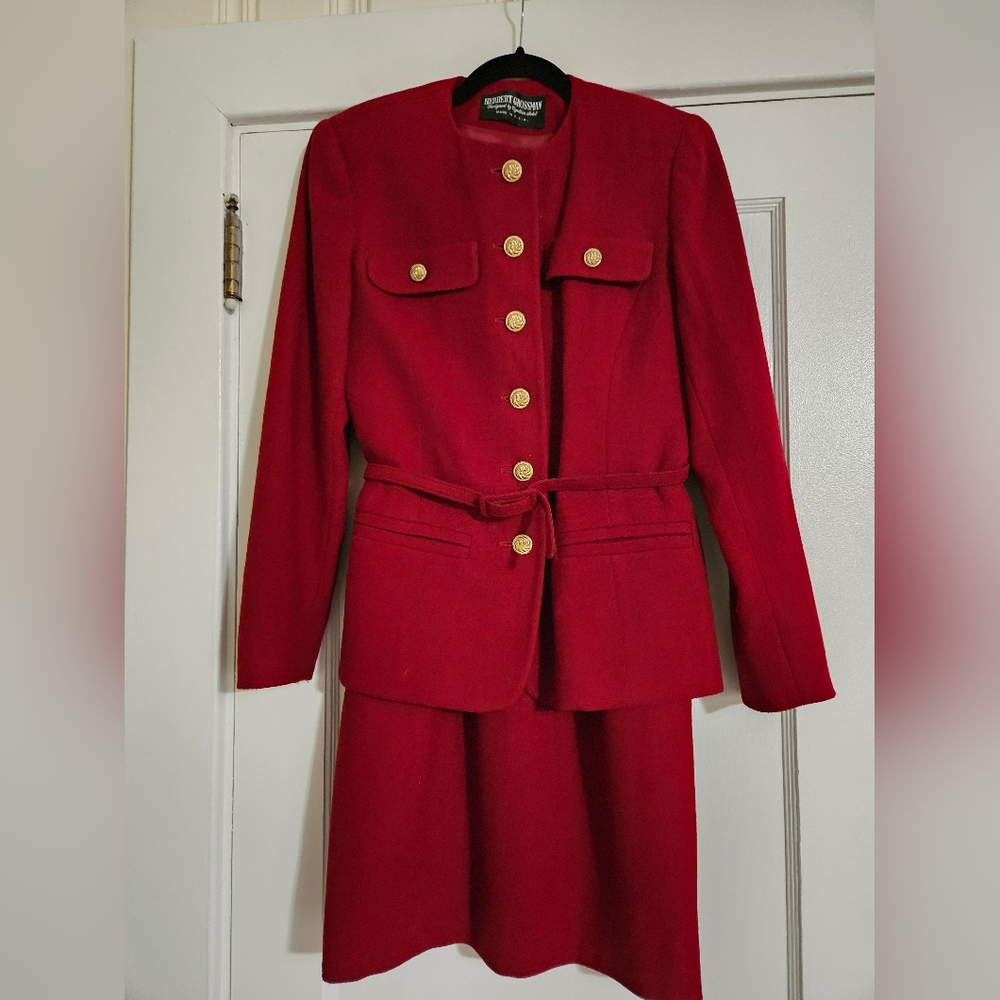 Herbert Grossman Vintage 1995 Boiled Wool 2-Piece Suit Burgundy NWT Size 4